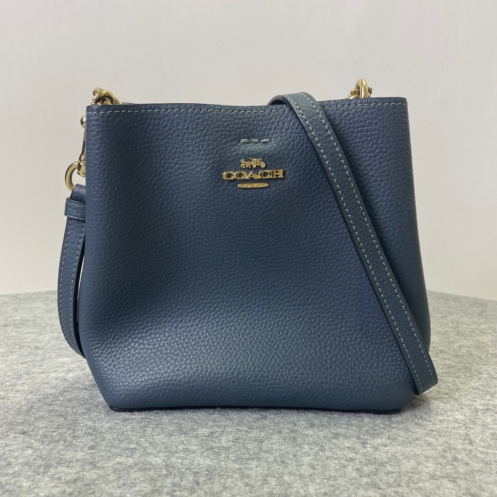 Coach Mollie Bucket Bag 22 Blue Pebble Leather Crossbody C7266